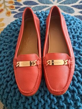 Vintage Coach Coral Leather Gold-Tone Bit Loafers